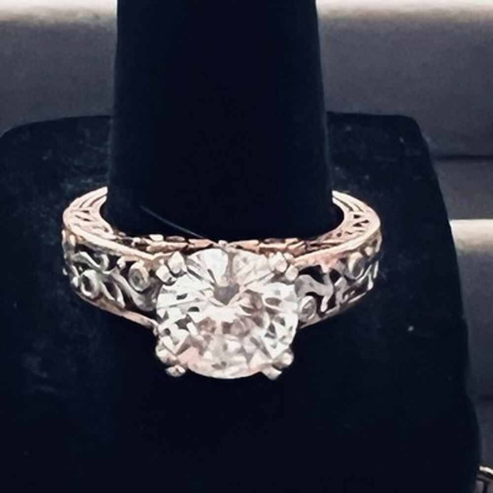 Vintage Rose Gold Vermeil Sterling Silver Ring Filigree Scrollwork Ring Size 8.5